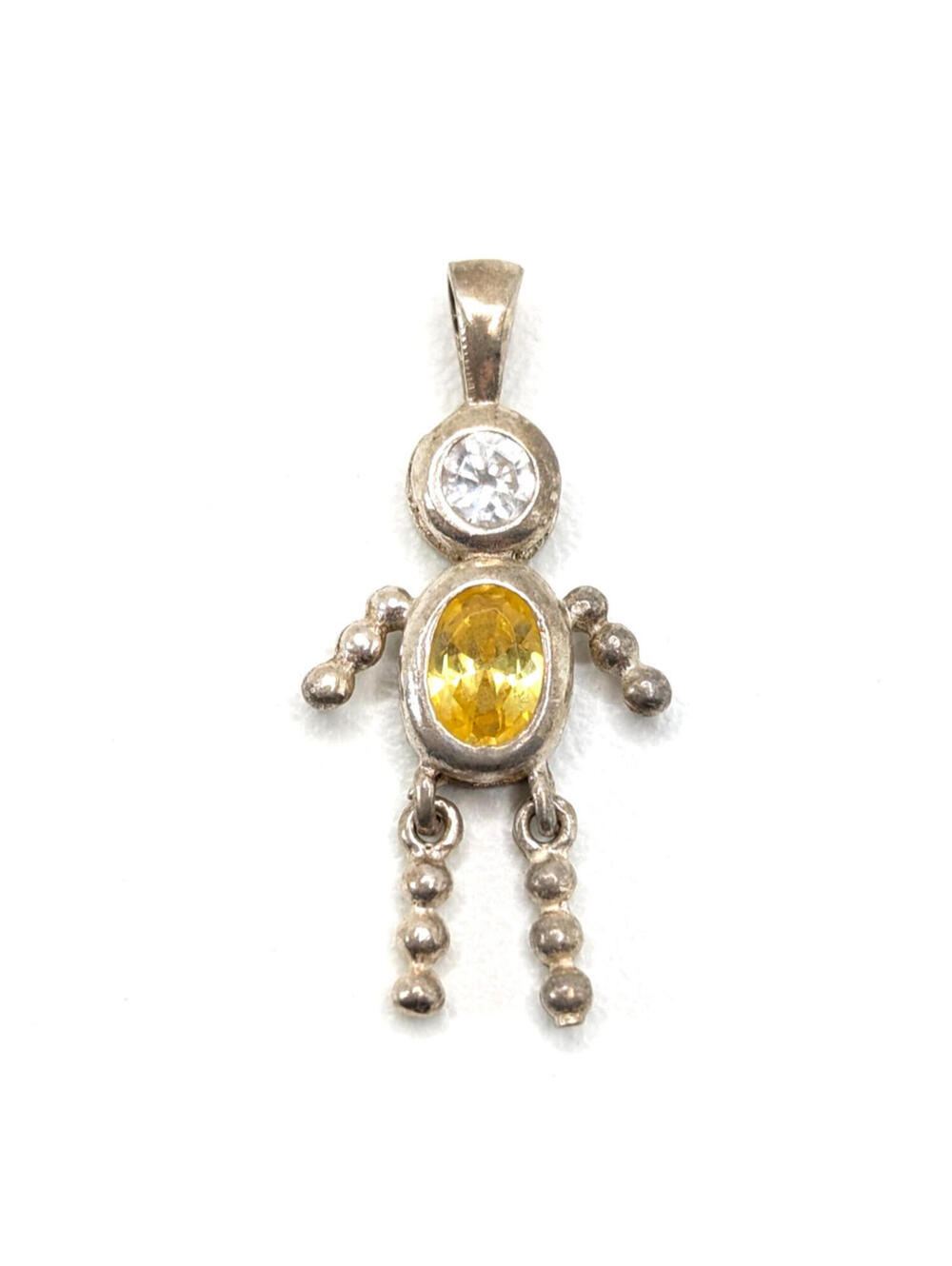 Sterling Silver 925 Figural Pendant Yellow Clear Stone Dangle Charm Vintage 2.1g
